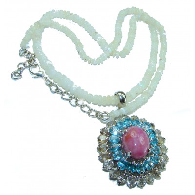Outstanding Ruby Ethiopian Opal Beads .925 Sterling Silver handcrafted Statement necklace