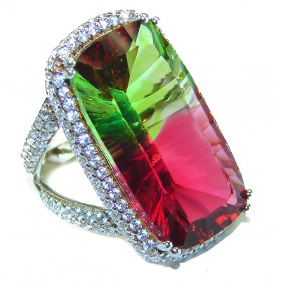 Stunning 28.5 carat Brazilian Tourmaline .925 Sterling Silver Perfectly handcrafted Ring s. 7