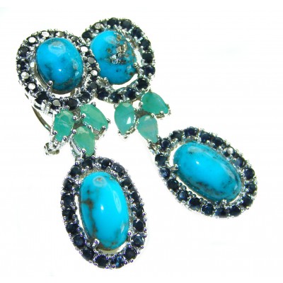 Alexandria Solid Blue Turquoise Emerald .925 Sterling Silver earrings