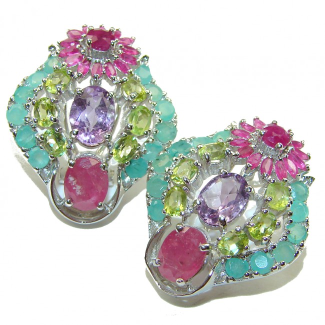 Splendeur Espagnole Authentic Amethyst Ruby Emerald .925 Sterling Silver handcrafted earrings