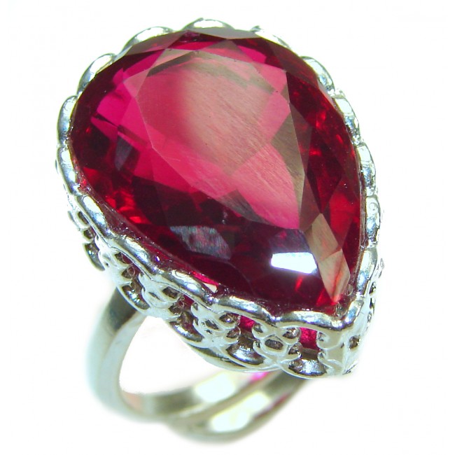 Red Rose 22.5 carat Red Topaz .925 Silver handcrafted Cocktail Ring s. 8 adjustable