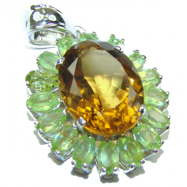 Spectacular Champagne Topaz .925 Sterling Silver handmade Pendant Brooch