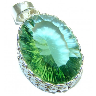 18.2 carat oval cut Mystic Green Aurora Topaz .925 Sterling Silver handcrafted Pendant