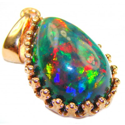 Pure Perfection 12.6CTW Authentic Black Opal 14K Gold over .925 Sterling Silver handmade Pendant