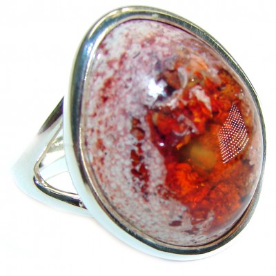 Mexican Sunset Natural Mexican Fire Opal .925 Sterling Silver handmade ring size 7