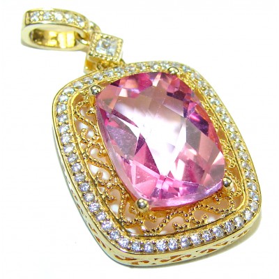 Best quality Genuine Pink Topaz 14K Gold over .925 Sterling Silver handcrafted pendant