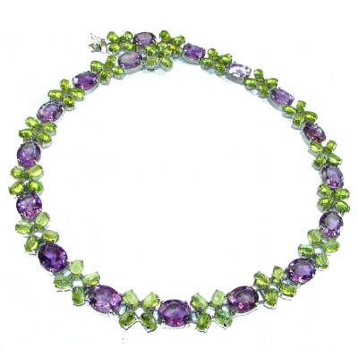 Beatrice Authentic Peridot Amethyst .925 Sterling Silver handcrafted large Statement necklace
