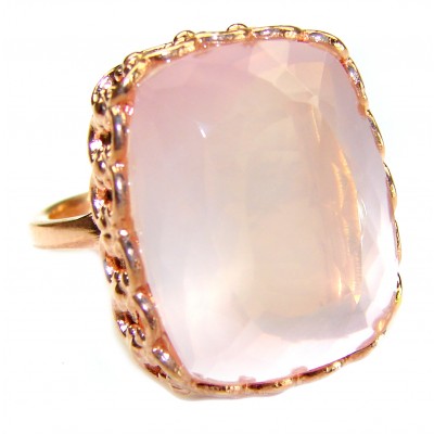 Oversized Authentic Brazilian Rose Quartz 14k Gold over .925 Sterling Silver incredible Ring size 8 adjustable