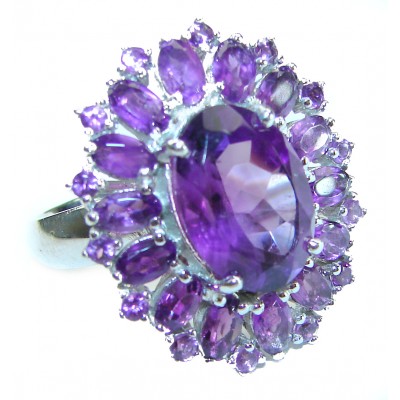 Purple Amethyst .925 Sterling Silver Handcrafted Large Ring size 8 3/4