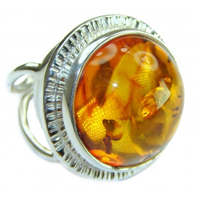 Large Authentic Baltic Amber .925 Sterling Silver handcrafted ring s. 7 adjustable