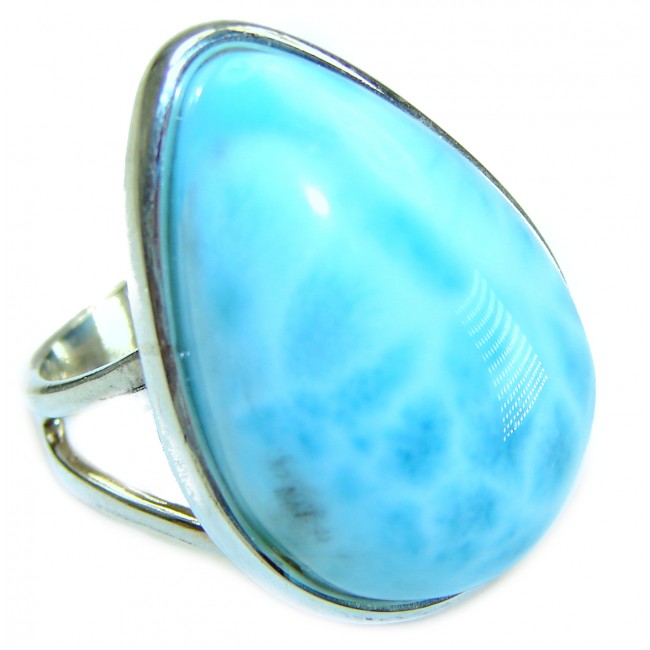 Precious Blue Larimar .925 Sterling Silver handmade ring size 8 adjustable