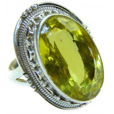 27.8 carat Genuine Lemon Quartz .925 Sterling Silver handcrafted Large ring size 8 adjustable