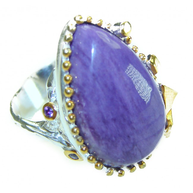 Natural Glamour Charoite .925 Sterling Silver handcrafted Large ring size 8