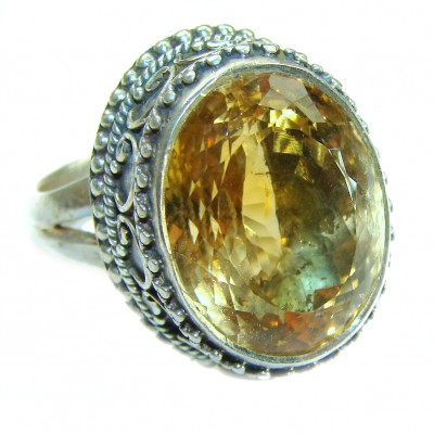 Sunny Sky Natural Citrine .925 Sterling Silver handmade Large Cocktail Ring size 6 3/4