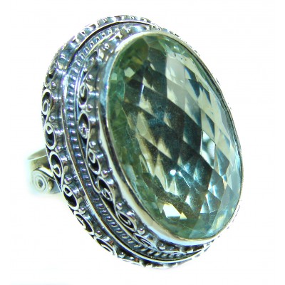 Huge Bohemian Style Oval cut 22.5 carat Green Topaz .925 Sterling Silver handmade Ring s. 8