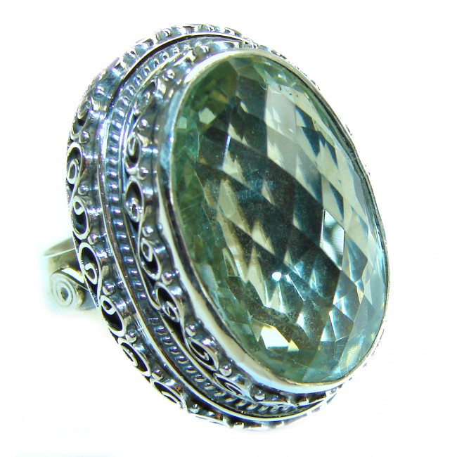 Huge Bohemian Style Oval cut 22.5 carat Green Topaz .925 Sterling Silver handmade Ring s. 8