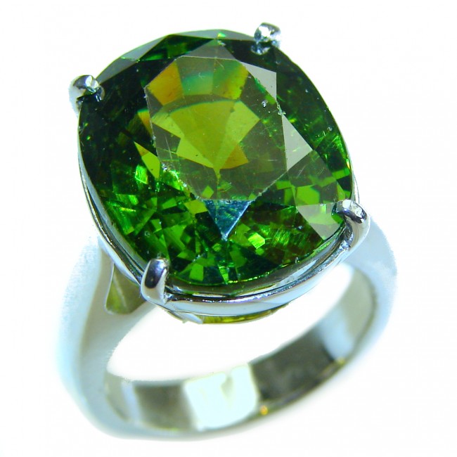 12.5 carat Oval cut Green Topaz .925 Sterling Silver handmade Ring s. 5 3/4