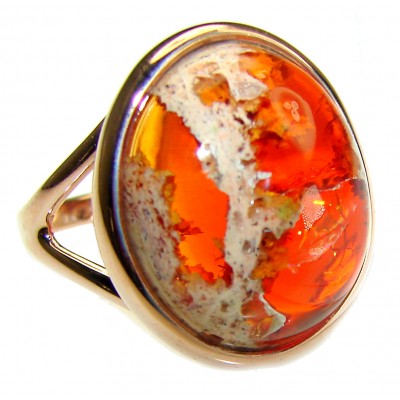 Bonfire Night best quality Mexican Opal 14K Rose Gold over .925 Sterling Silver handmade ring 8