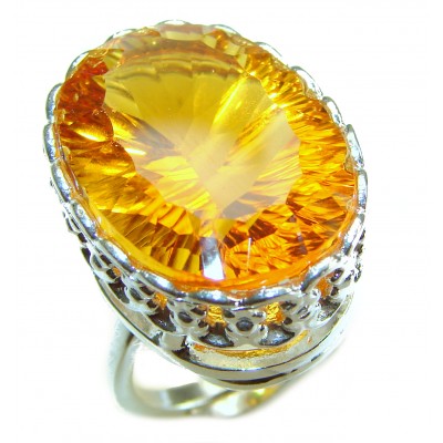Large Hawaiian Sunset 32.5 carat Yellow Topaz .925 Sterling Silver Ring size 8 adjustable