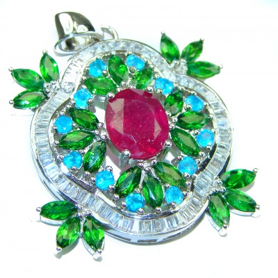 Victorian Style authentic Ruby .925 Sterling Silver handmade Pendant
