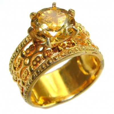Heritage Authentic Citrine 14K Gold over .925 Sterling Silver handmade Cocktail Ring s. 8 3/4