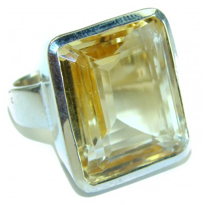35.8 carat Genuine Lemon Quartz .925 Sterling Silver handcrafted Solid ring size 6