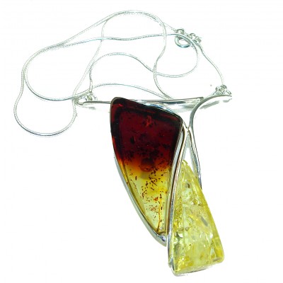 Modern Concept Natural Baltic Amber .925 Sterling Silver handcrafted Large necklace