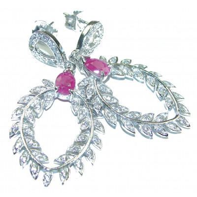 Blooming Rose Ruby .925 Sterling Silver handmade Statement Earrings
