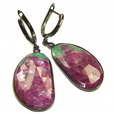 Amazing Ruby In Zoisite black rhodium over .925 Sterling Silver Large earrings