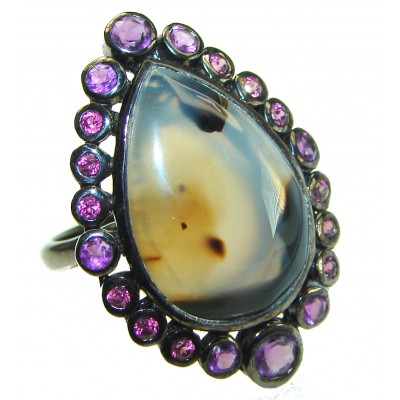 Simplicity Scentic Montana Agate black rhodium over .925 Sterling Silver Ring s. 8
