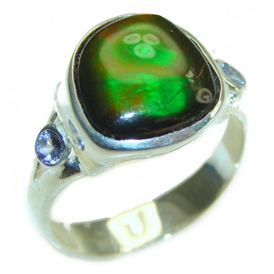 Outstanding Genuine Canadian Ammolite .925 Sterling Silver handmade ring size 8