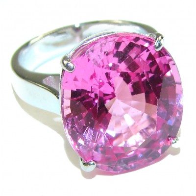 Real Beauty 22.5 carat OVAL cut Fuchsia Pink Topaz .925 Silver handcrafted Cocktail Ring s. 7