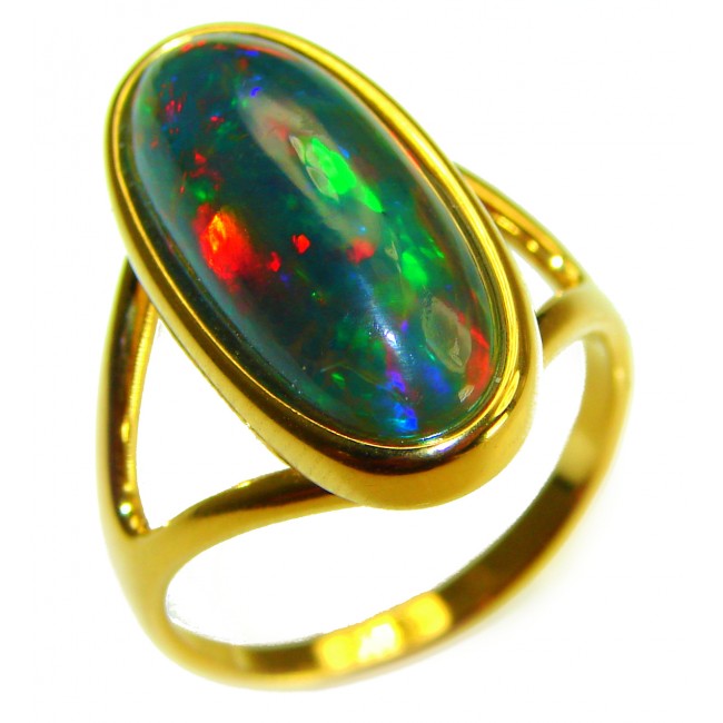 A Cosmic Power Genuine 9.5 carat Black Opal 18K Gold over .925 Sterling Silver handmade Ring size 8