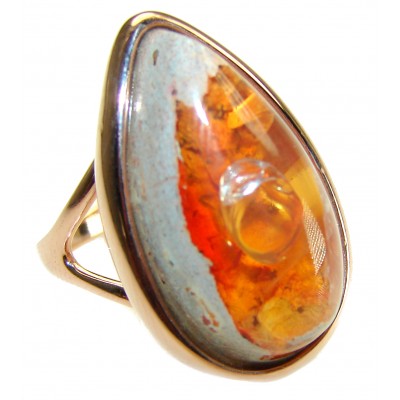 Orange Power Natural Mexican Fire Opal 14K Gold over .925 Sterling Silver handmade ring size 9