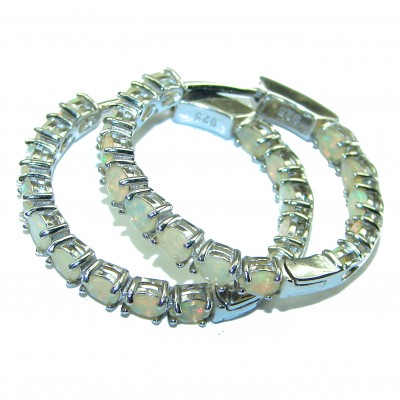Precious genuine Ethiopian Opal .925 Sterling Silver hoop earrings