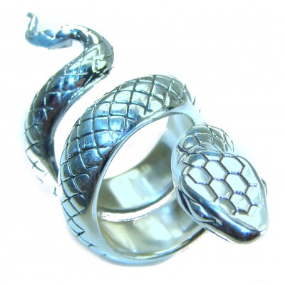 Large Boa Snake .925 Sterling Silver handcrafted Statement Spiral Ring size 7