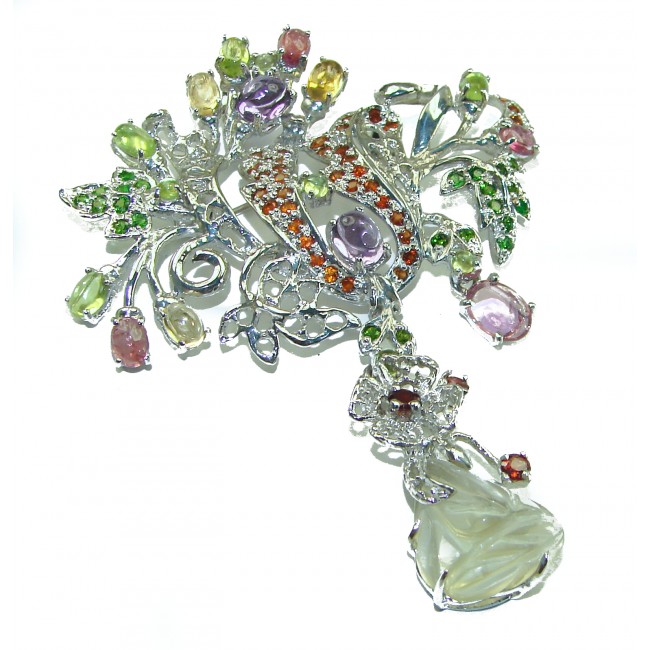 Spectacular genuine Watermelon Tourmaline .925 Sterling Silver handmade Pendant - Brooch