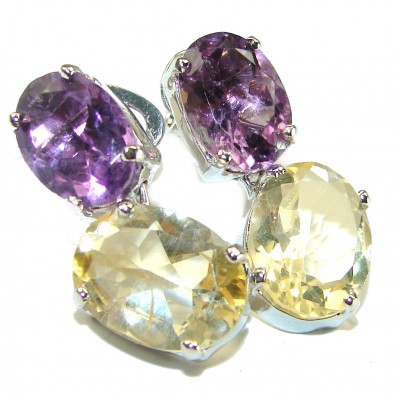 Luxurious Amethyst Citrine .925 Sterling Silver handcrafted earrings