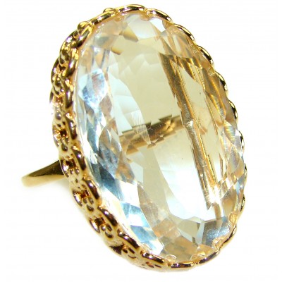 45.8 carat Genuine Lemon Quartz 14K Gold over .925 Sterling Silver handcrafted Solid ring size 8 1/2