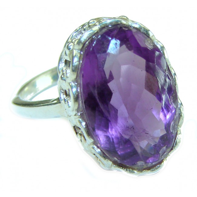 Purple Amethyst .925 Sterling Silver Handcrafted Large Ring size 7 1/4