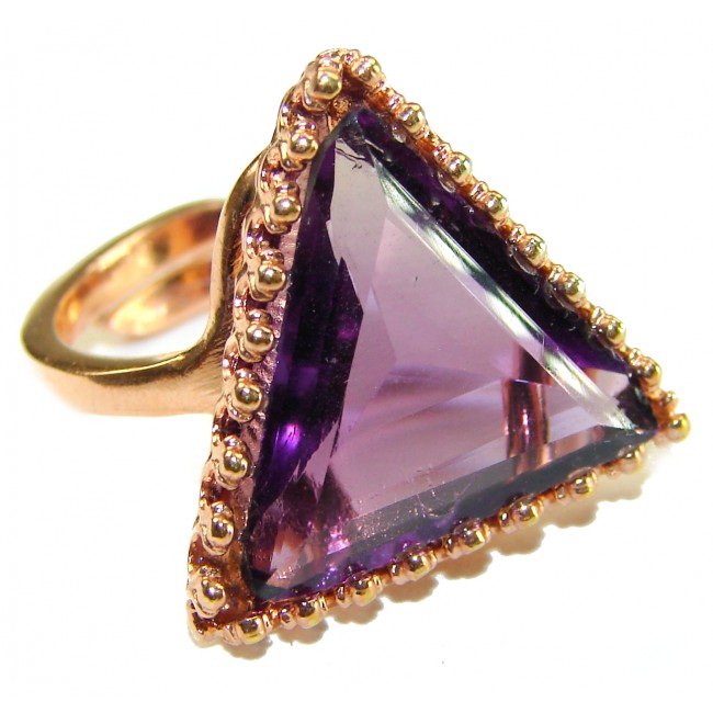 Purple Amethyst 14K Rose Gold over .925 Sterling Silver Handcrafted Large Ring size 8 adjustable