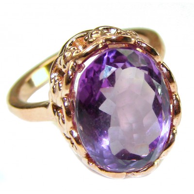 Purple Amethyst 14K Rose Gold over .925 Sterling Silver Handcrafted Large Ring size 7