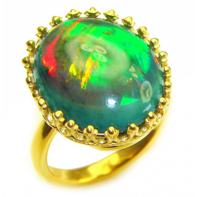 New Universe Genuine 32.5 carat Australian Black Opal 14K Gold over .925 Sterling Silver handmade Ring size 7 1/2