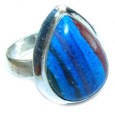 Blue Rainbow Calsilica .925 Sterling Silver handcrafted ring size 9