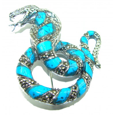 Cobra Snake inlay Turquoise .925 Sterling Silver handcrafted Pendant Brooch