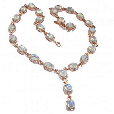 Light Cascades Genuine Fire Moonstone 14K Rose Gold over .925 Sterling Silver handcrafted necklace