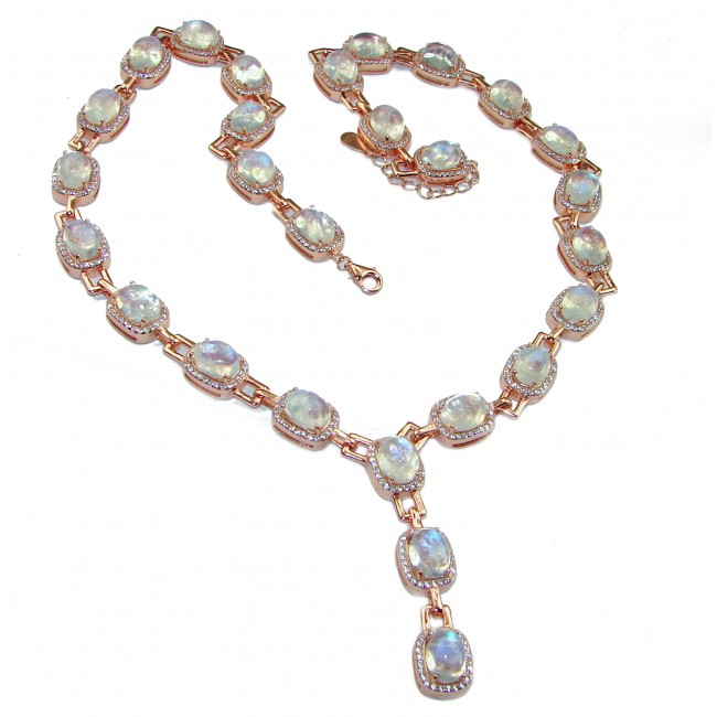 Light Cascades Genuine Fire Moonstone 14K Rose Gold over .925 Sterling Silver handcrafted necklace