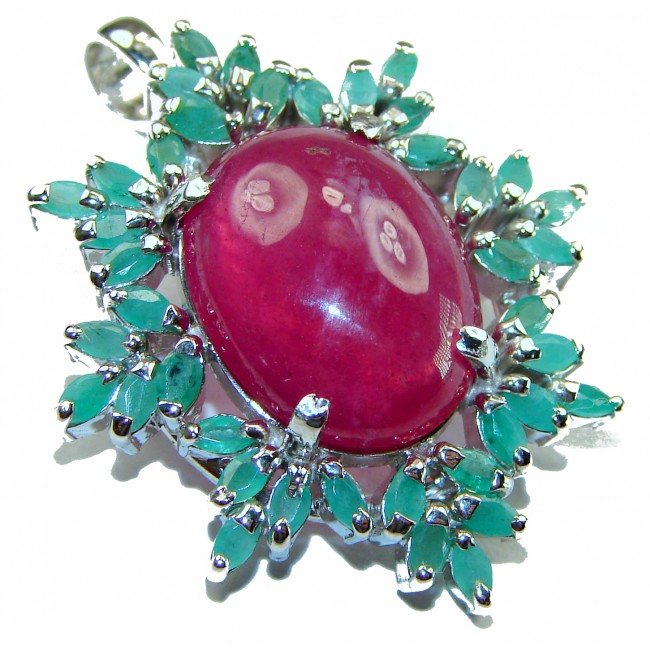 The Crimson Flame 25.5 carat Great quality unique Ruby .925 Sterling Silver handmade Pendant - Brooch