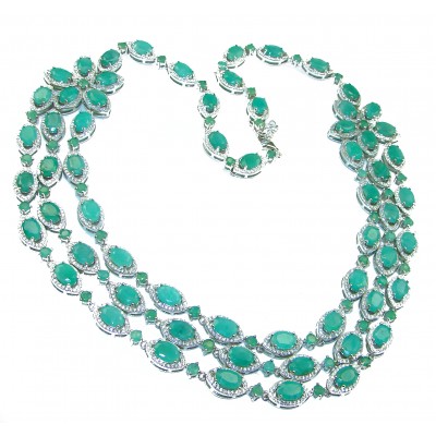 Infinity Authentic Emerald .925 Sterling Silver handcrafted large Statement necklace