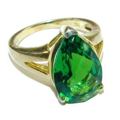 115 carat Pearl cut Green Topaz 14K Gold over .925 Sterling Silver handmade Ring s. 6
